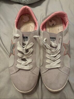Vintage Havana White & Gray Suede Sneakers with Pink Lining